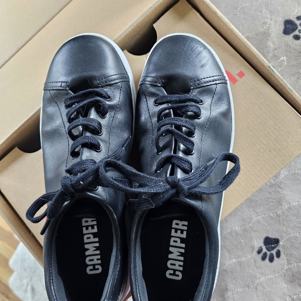 Camper Black Leather Lace-Up Sneakers with White Soles - Picture 3 of 14